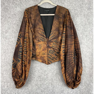 Kilentar Joyo Corset Top Womens 14US Brown Satin Balloon Sleeve Hand Dyed